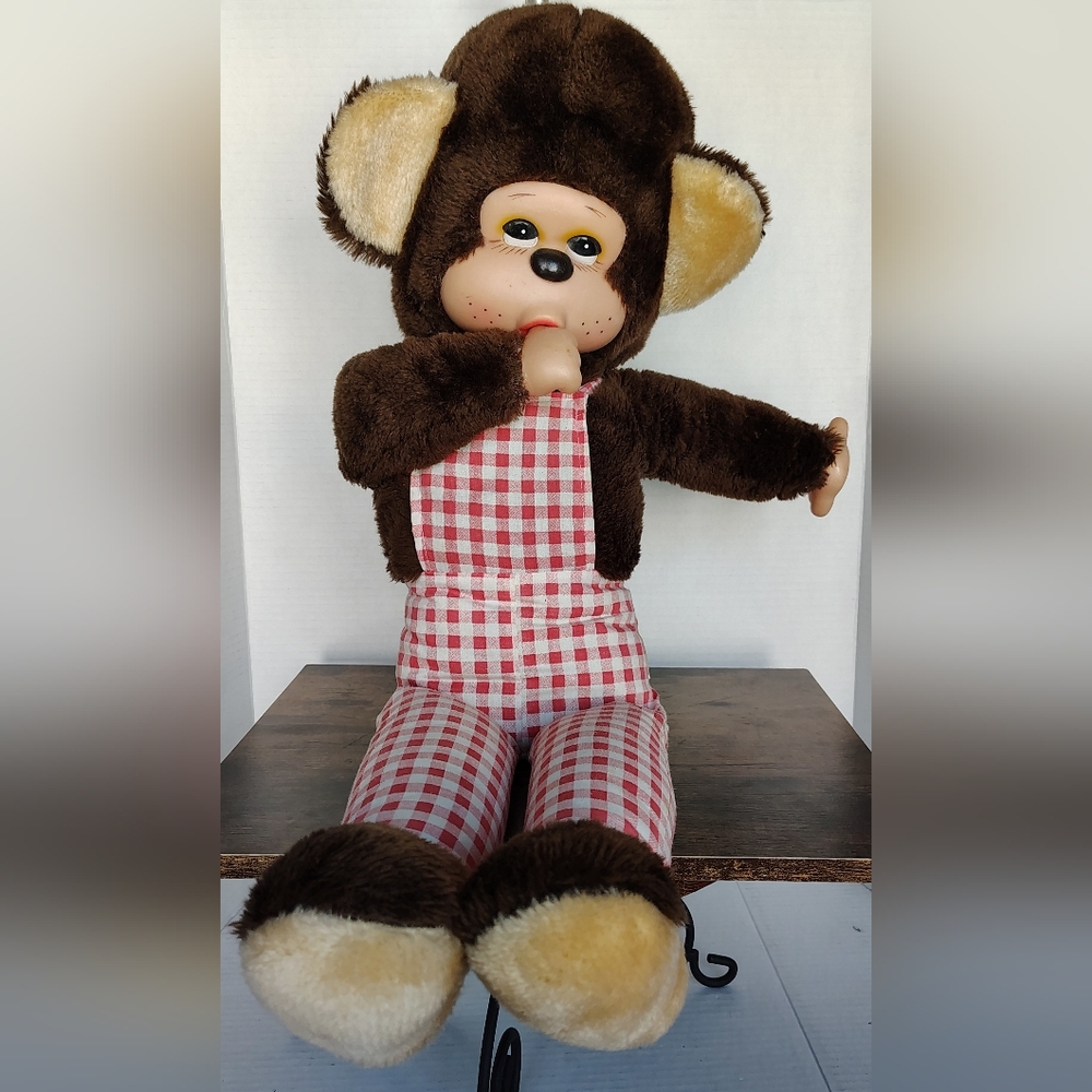 Monkey Chimp Rubber Face Plush Large Sucking Thumb & Overalls Vintage Korea